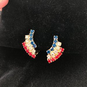 Vintage American Flag Elegant Gold-tone metal Clip-On Earrings